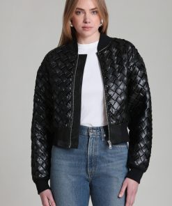 Woven Faux-Ever Leather™ Bomber Jacket - Black / XL