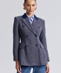Basketweave Hourglass Blazer - Navy Basket / L