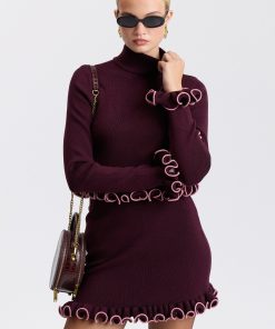 Ruffle Trim Cropped Mock Neck Sweater