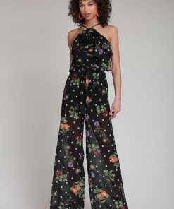Floral Polka Dot Chiffon Jumpsuit