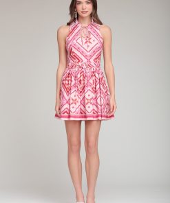Linen Blend Lobster Pearl Belted Mini Dress