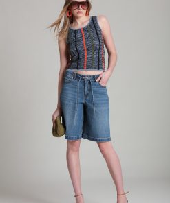 Cotton Blend Stripe Sweater Tank - Blue Multi / L