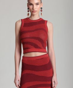 Wave Stripe Cotton Mesh Sweater Tank