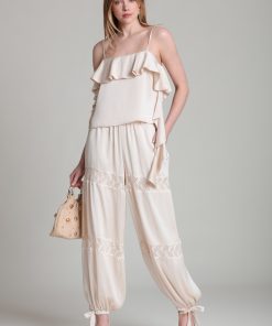 Satin Crepe Lace Trim Balloon Pant
