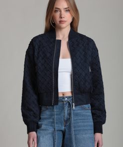 Faux Suede Woven Bomber Jacket