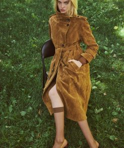 Genuine Suede Belted Trench Coat