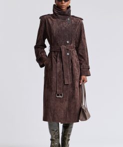 Genuine Suede Belted Trench Coat