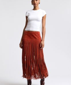 Faux Suede Fringe Maxi Skirt
