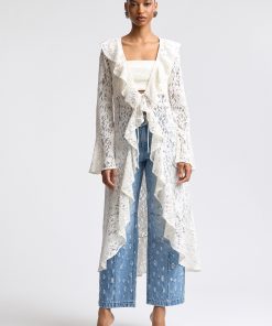 Tie Front Ruffle Lace Midi Topper