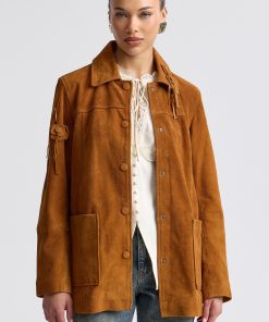 Floral Appliqué Genuine Suede Shacket