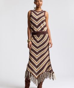 Chevron Crochet Maxi Skirt - Brown Multi / M