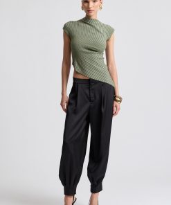 Pleated Satin Balloon Pants