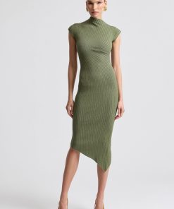 Radial Rib Asymmetric Midi Sweater Dress
