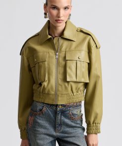 Oversized Strong Shoulder Faux Leather Bomber Jacket