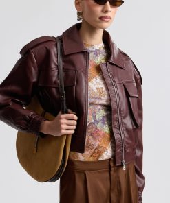Oversized Strong Shoulder Faux Leather Bomber Jacket