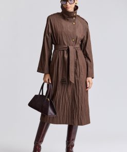 Crinkle Viscose Blend Maxi Trench Coat
