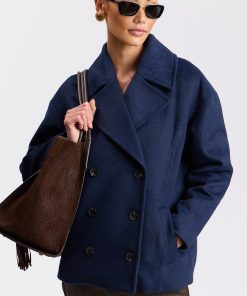 Wool Blend Double Breasted Balloon Peacoat