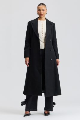 Wool-Blend Fit-And-Flare Tailored Coat - Black / L