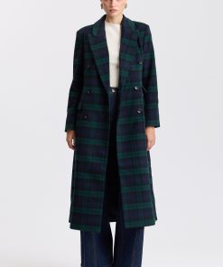 Plaid Wool-Blend Double-Breasted Maxi Coat