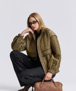 Quilted Funnel Neck Oversized Bomber Jacket