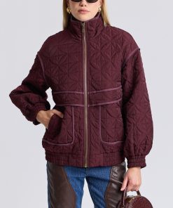 Quilted Funnel Neck Oversized Bomber Jacket