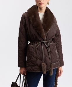 Quilted Faux Fur Trimmed Belted Jacket
