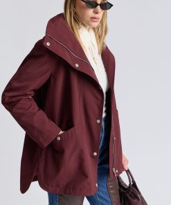 Envelope Collar Hidden Hood Rain Jacket