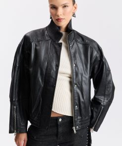 Funnel Neck Oversized Bomber Jacket