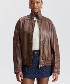Funnel Neck Oversized Bomber Jacket