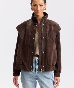 Genuine Suede Layered Yoke Bomber Jacket
