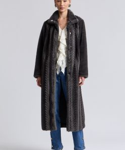 Striped Faux Mink Maxi Coat