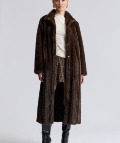Striped Faux Mink Maxi Coat