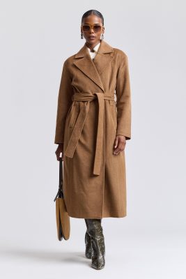 Faux Wool Belted Maxi Coat
