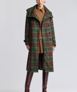 Plaid Faux Wool Utility Trench Coat