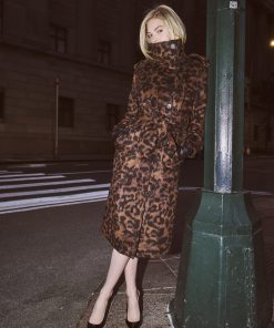 Leopard Faux Wool Utility Trench Coat