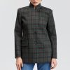 Stand Collar Plaid Blazer