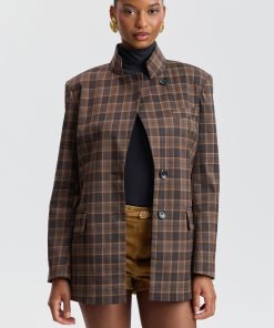 Stand Collar Plaid Blazer