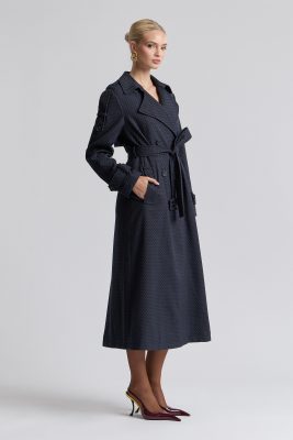 Jacquard Belted Trenchcoat - Navy Jacquard / L