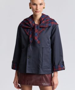 Reversible Scarf Trim Cotton Blend Jacket
