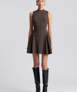 Stretch Plaid Drop-Waist Flounce Mini Dress