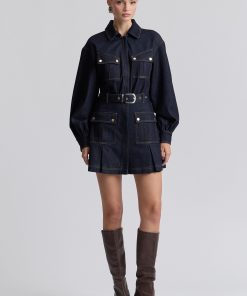 Stretch Denim Utility Mini Shirtdress
