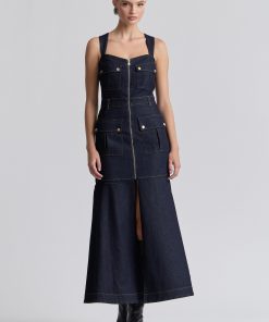 Stretch Denim Utility Maxi Dress