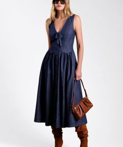Denim Drop-Waist Maxi Dress