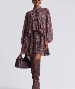 Paisley Chiffon Ruffle Mini Dress