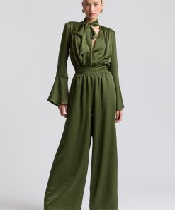 Tie-Neck Satin Jumpsuit