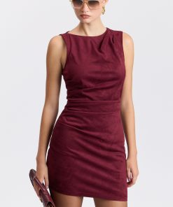 Faux Suede Ruched Mini Dress