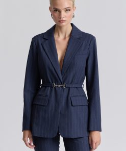 Pinstripe Belted Blazer