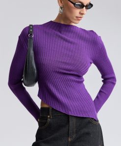 Radial Knit Asymmetric Sweater - Bright Purple / L
