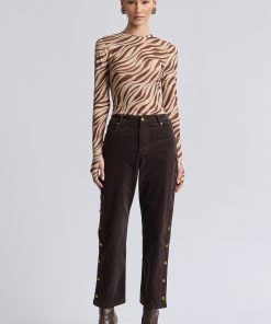 Button Trimmed Straight Leg Corduroy Pants