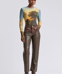 Faux Leather & Suede Straight Leg Pant